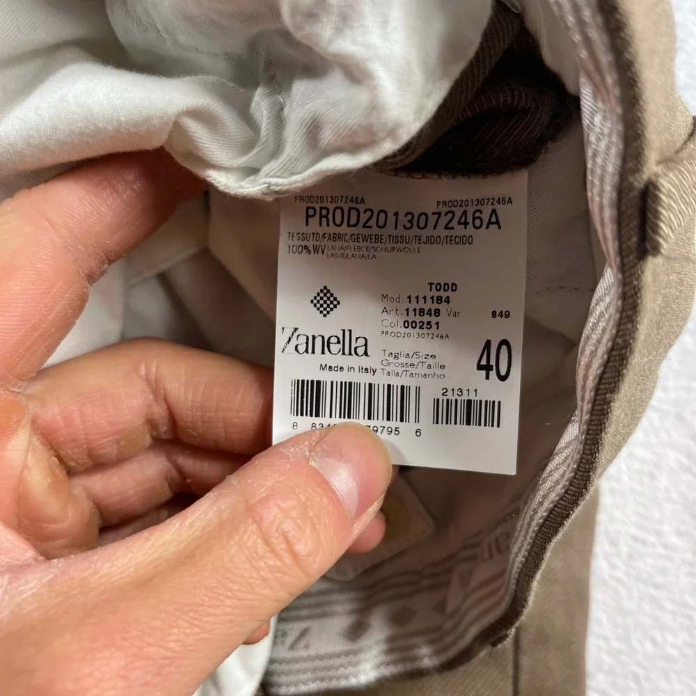 Zanella Todd Brown Wool Trousers Mens 40 Made in Italy Flat Front Dress Pants